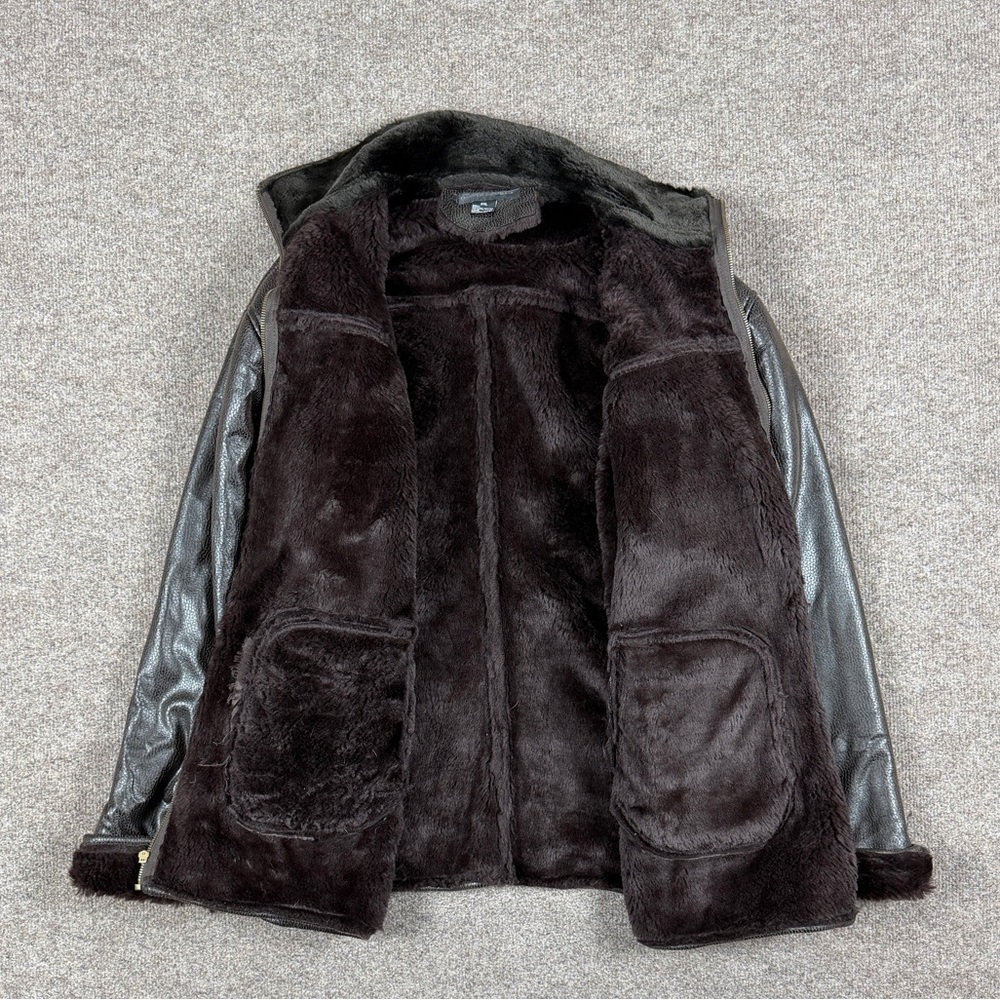 Brown Faux Textured Leather Fur Lined Full Zip Jacket Women’s 2XL Winter Coat - Picture 4 of 7